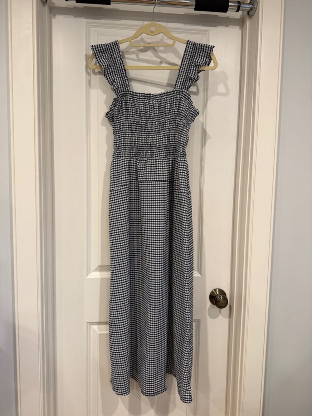 Old Navy Black & White Gingham Smocked Maxi Dress